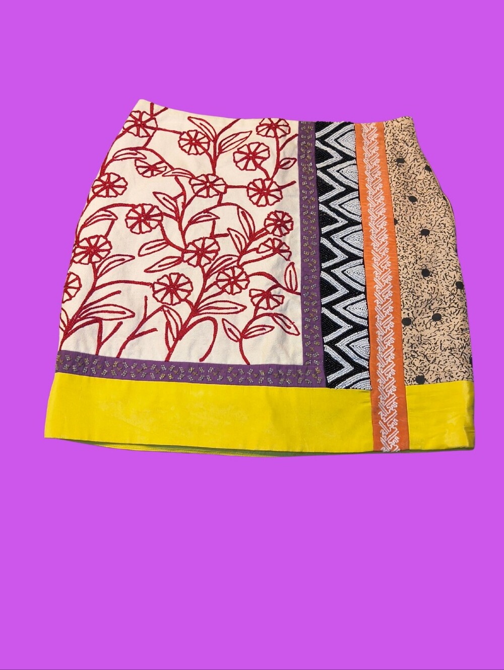 Leifnotes_ Patchwork Floral Mini Skirt in Yellow and Red (4)